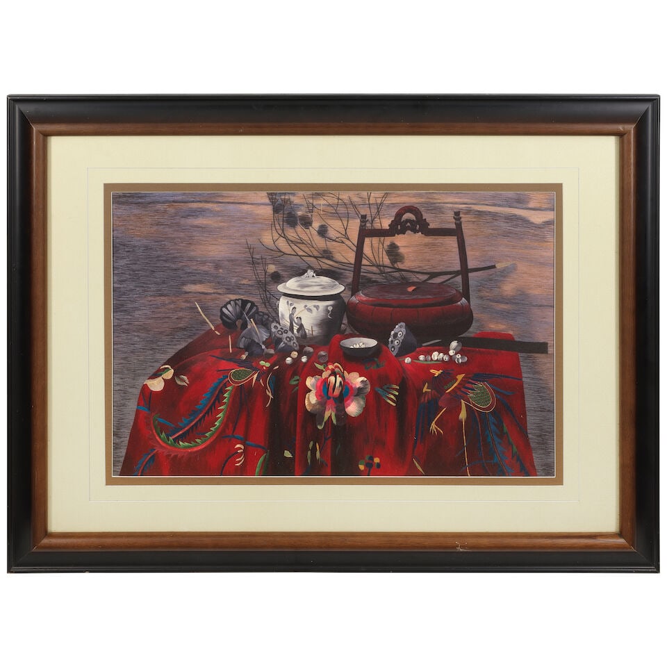 A Chinese silk work panel depicting a still life in the Suzhou style 20th century - 2