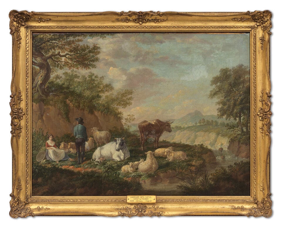 Jacob Philipp Hackert (Prenzlau 1737-1807 Florence) Figures and cattle resting before a river la... - 2
