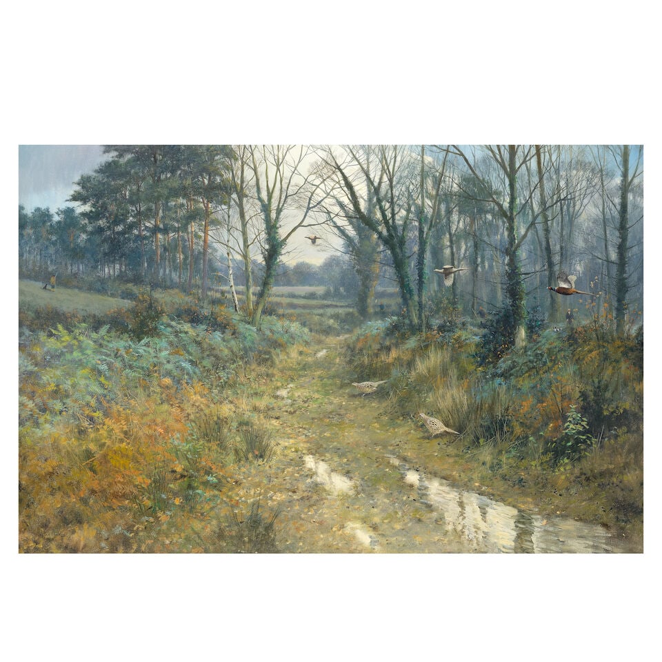 Colin W. Burns (British, born 1944) Pheasant drive, Breckland, Norfolk: Colin W. Burns (British, born 1944) Pheasant drive, Breckland, Norfolk signed 'Colin W Burns' (lower left) oil on canvas 81 x 123cm (31 7/8 x 48 7/16in). Footnotes: Provenance Anon. sale, Christie's,