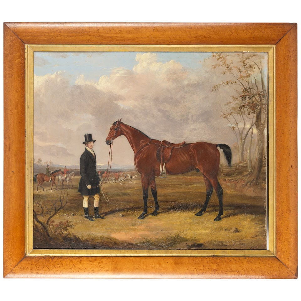 Thomas Walker Bretland (British, 1802-1874) Portrait of a bay horse with a huntsman, huntsmen an... - 2