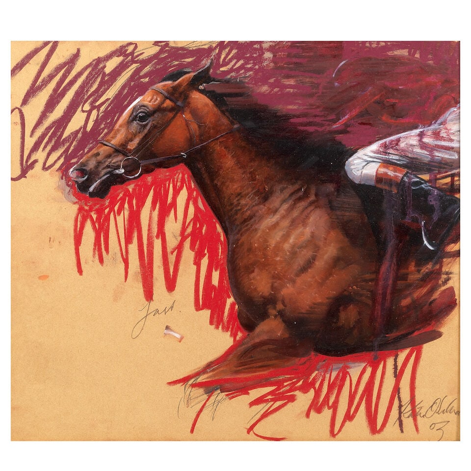 Katie O'Sullivan (Irish, born 1959) Study of Jack (with another sketch (on the reverse)): Katie O'Sullivan (Irish, born 1959) Study of Jack signed and dated 'Katie O'Sullivan/03' (lower right), inscribed 'Jack' (centre left) oil on board 43 x 53cm (16 15/16 x 20 7/8in). with another sketch