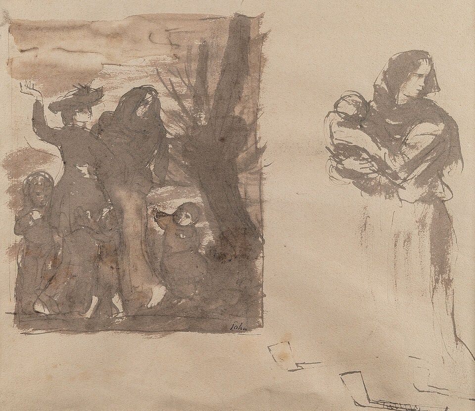 Augustus Edwin John O.M., R.A. (British, 1878-1961) Family group and a study of Ida holding a baby (1 of 1)