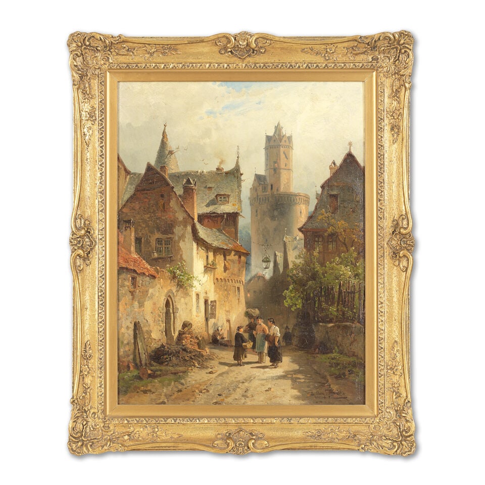 August Eduard Schliecker (German, 1833-1911) Street scene at Andermach on The Rhine, showing the... - 2