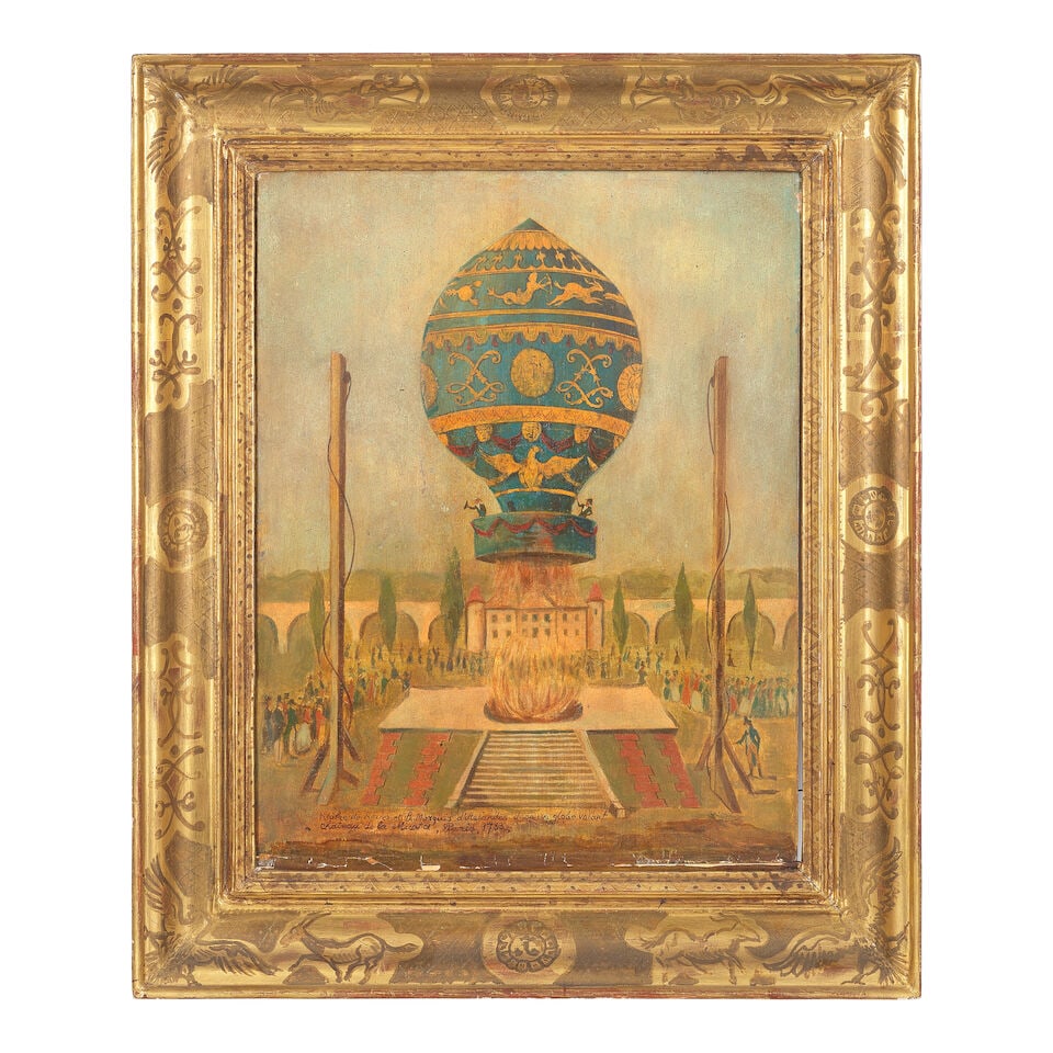 French School, 19th Century The first manned hot air balloon ascent, Paris 1783 (Together with a... - 2