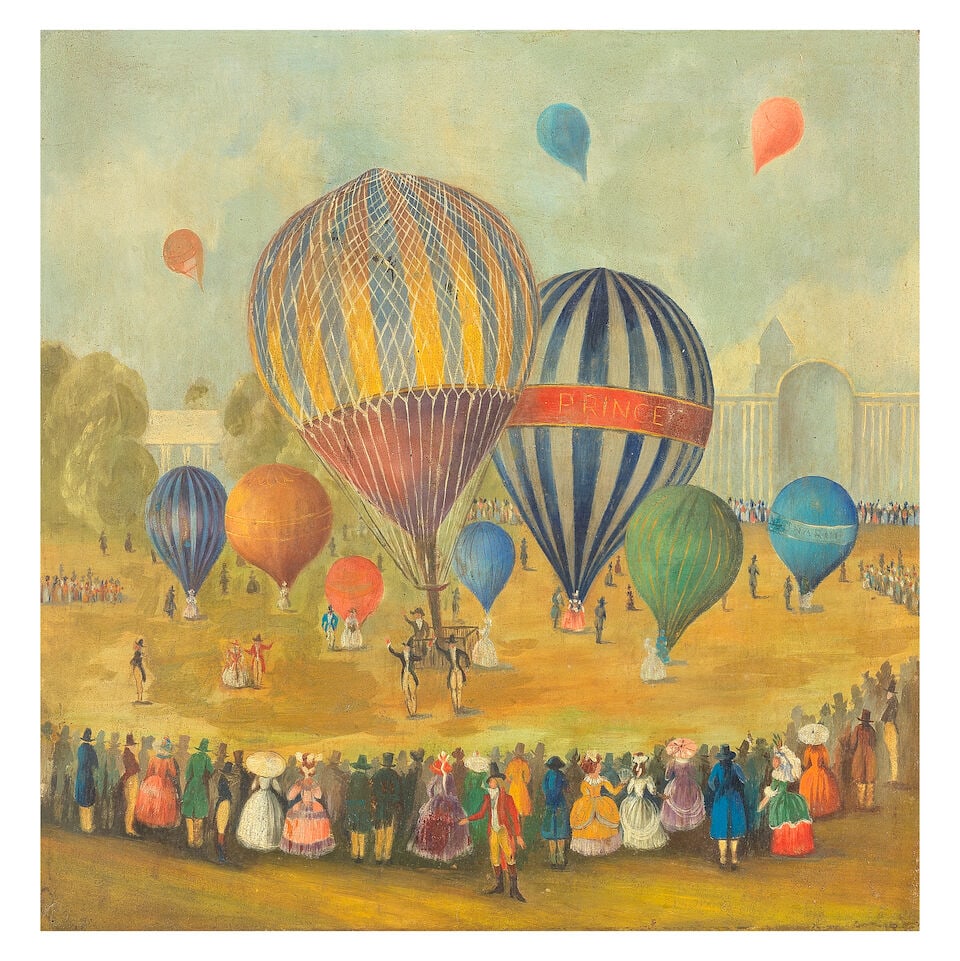 French School, 19th Century The first manned hot air balloon ascent, Paris 1783 (Together with a... - 4