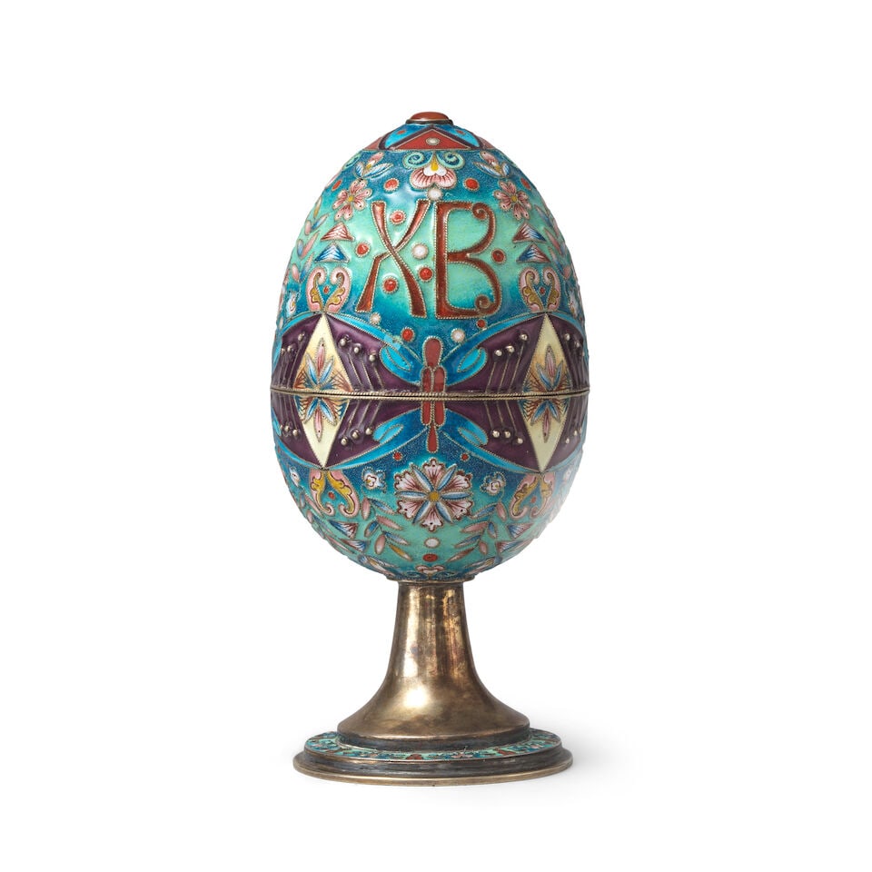 A silver-gilt and cloisonné enamel eggmakers mark 'AII', St.Petersburg, 1908-1917 - 2
