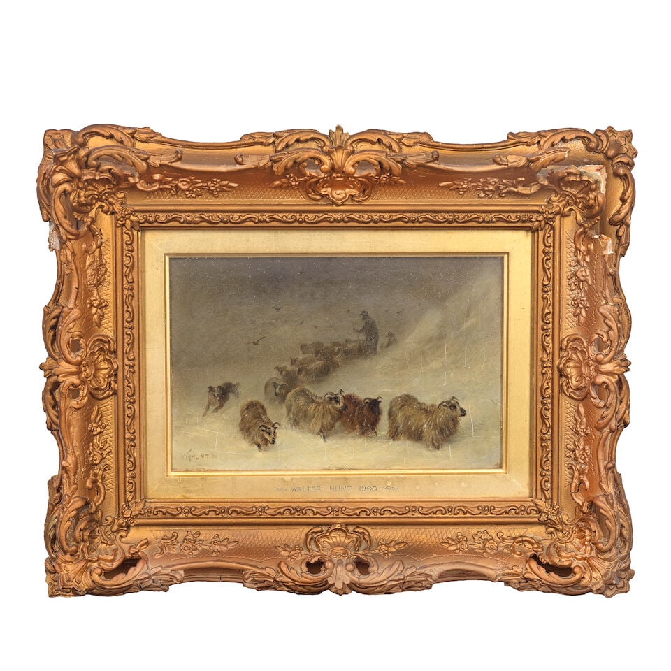 Walter Hunt (British, 1861-1941) Shepherd and his flock in the snow - 2