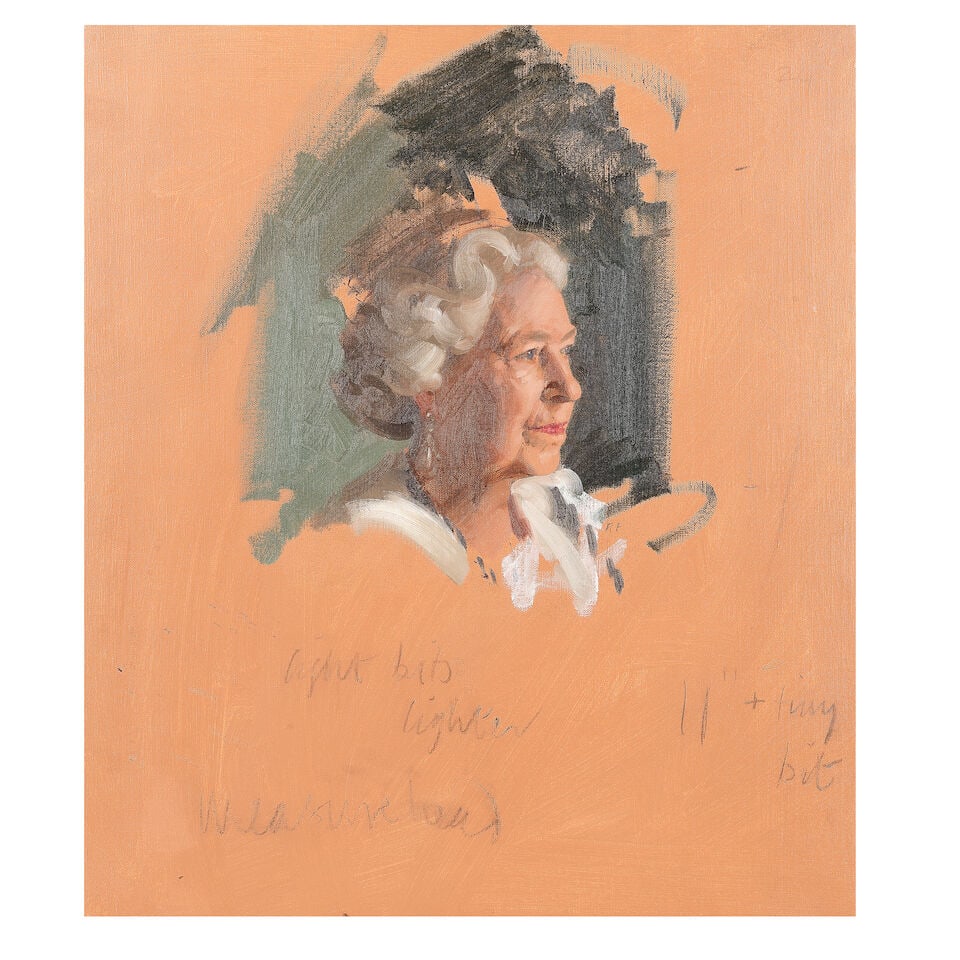 Andrew Festing (British, born 1941) Study of Her Majesty Queen Elizabeth II: Andrew Festing (British, born 1941) Study of Her Majesty Queen Elizabeth II oil on canvas 70 x 60cm (27 1/2 x 23 9/16in). Footnotes: provenance With Messum's, London. Private collection, UK. For furth