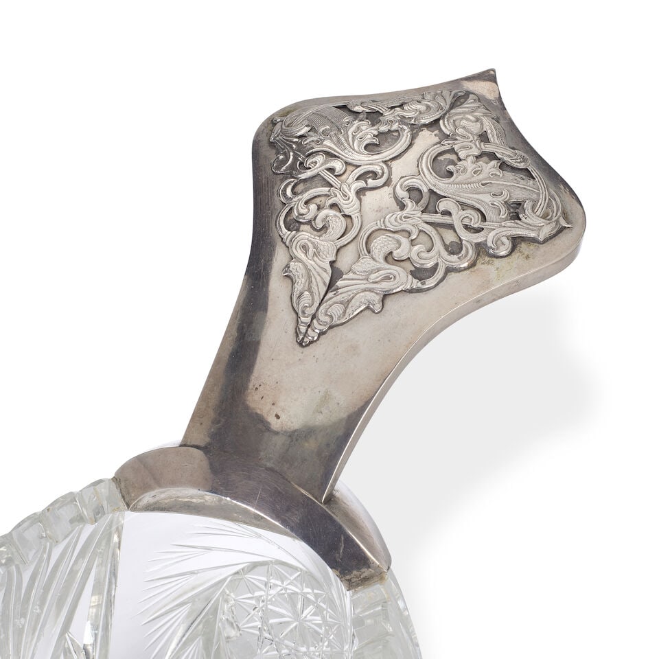 A silver-mounted cut-glass kovshmaker's mark in Cyrillic 'IH' for Ivan Khlebnikov, Moscow, 1908-... - 2