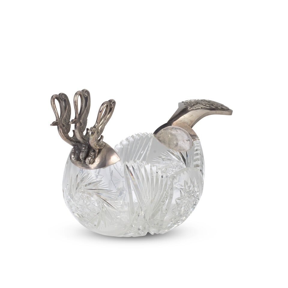 A silver-mounted cut-glass kovshmaker's mark in Cyrillic 'IH' for Ivan Khlebnikov, Moscow, 1908-... - 5