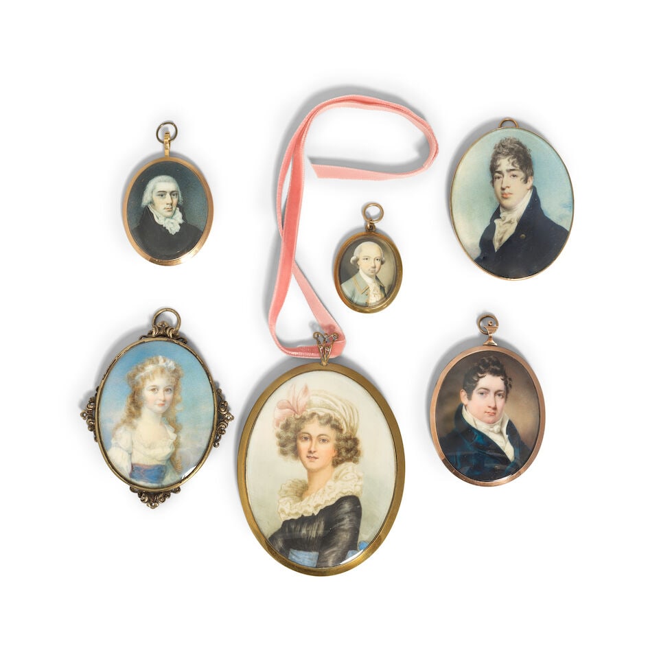 School of John Cox Dillman Engleheart (English, 1784-1862): Portrait of Mary Anne Bonner, togeth...: School of John Cox Dillman Engleheart (English, 1784-1862): Portrait of Mary Anne Bonner, together with an English portrait miniature of a young gentleman and four other other late 18th and early