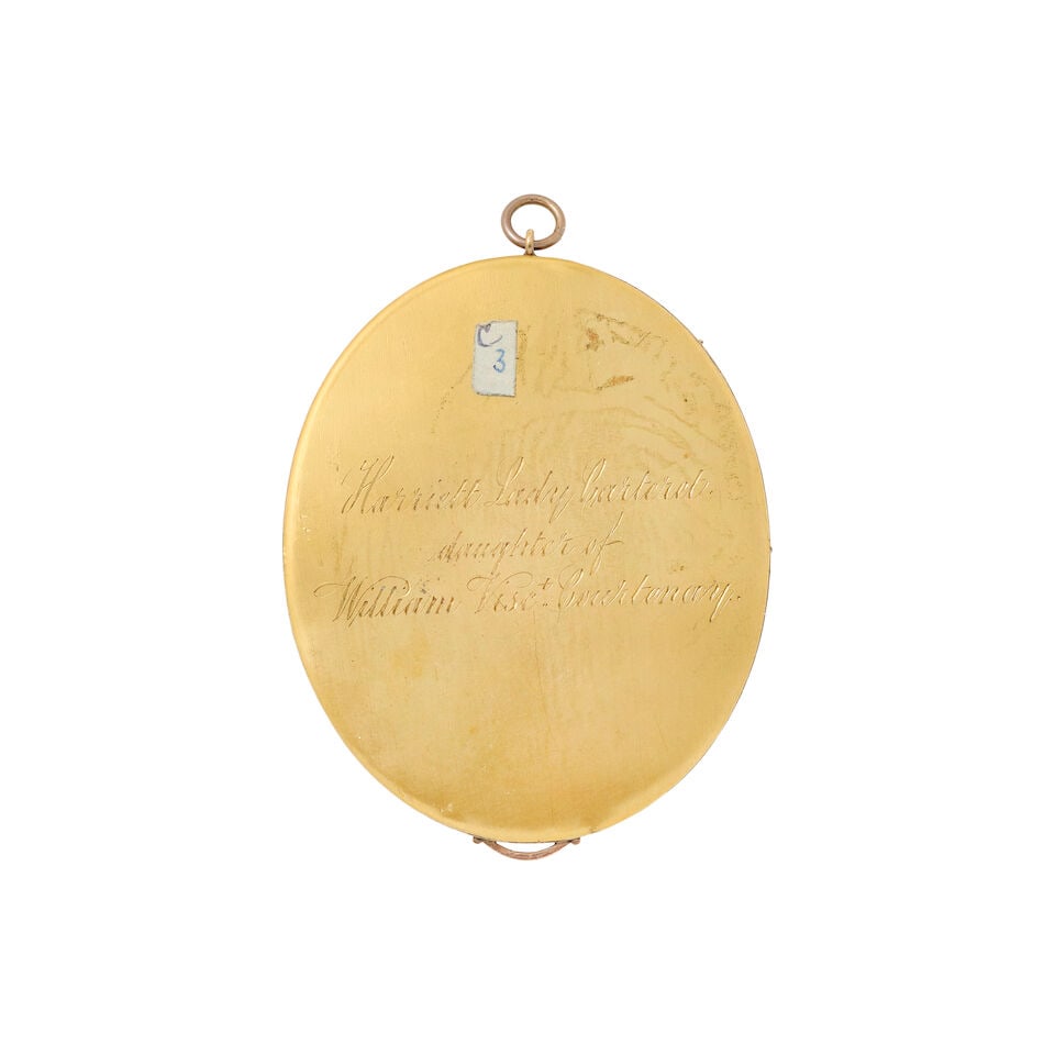 Attributed to Richard Cosway (English, 1742-1821): Portrait miniature of lady called Harriet, La... - 2