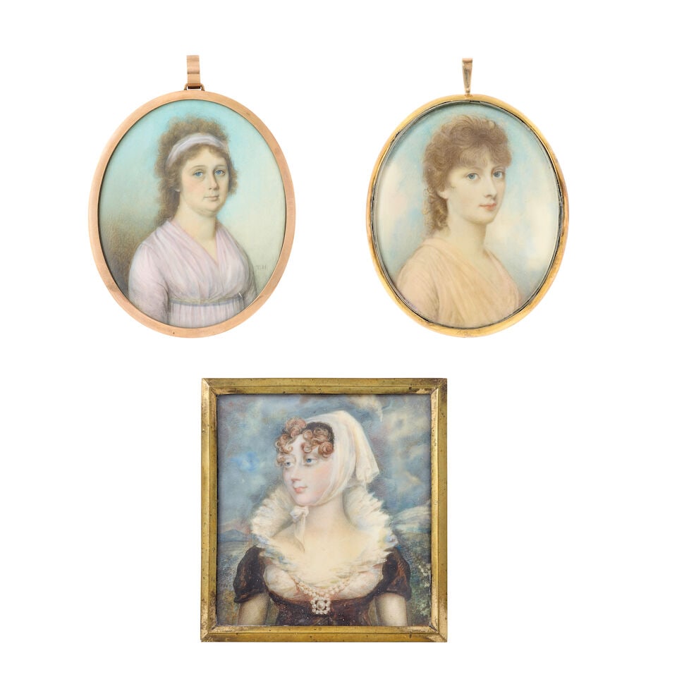 Thomas Hazlehurst (English, 1740-1821):Portrait miniature of a lady together with two other Engl... (1 of 7)