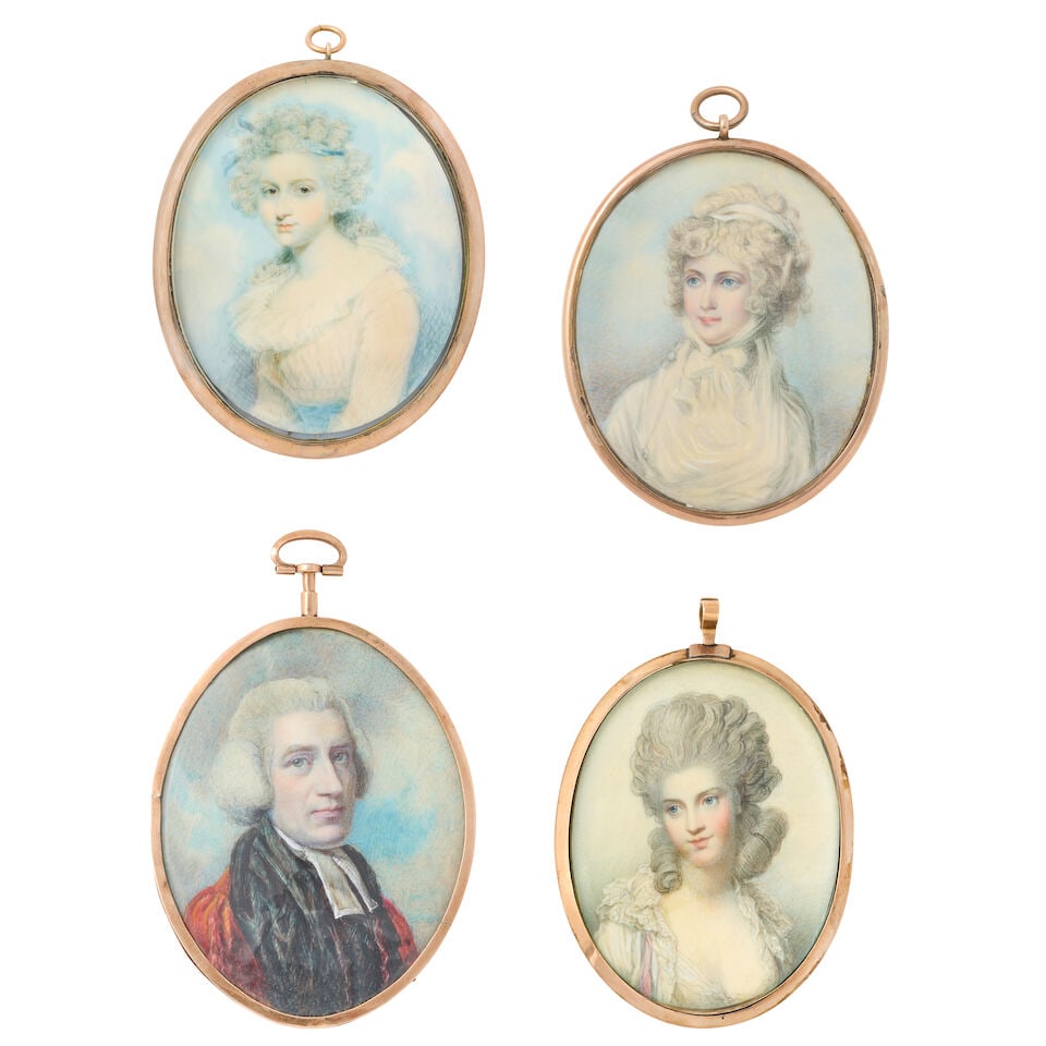 Circle of Richard Cosway R.A. (English, 1742-1821): Two miniature portraits of ladies together w... (1 of 9)