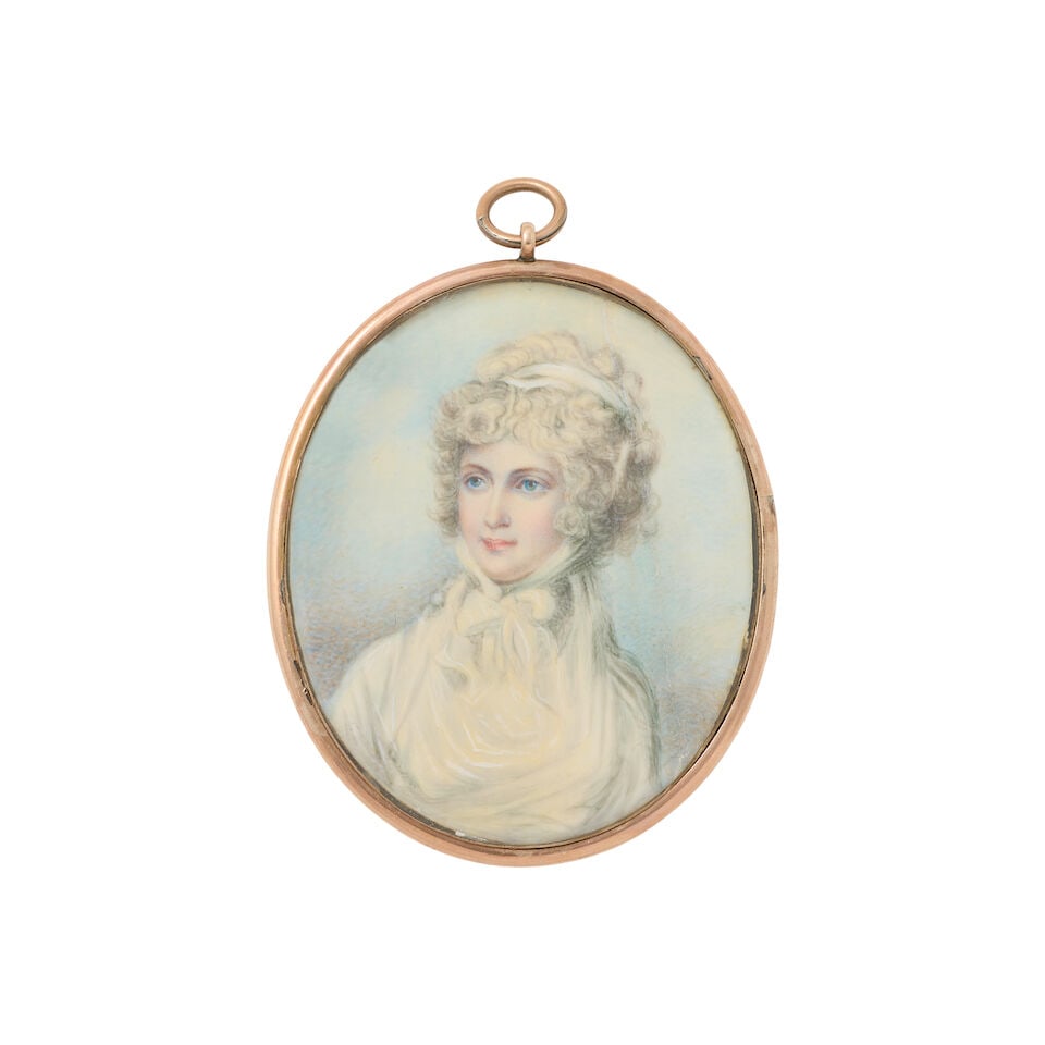 Circle of Richard Cosway R.A. (English, 1742-1821): Two miniature portraits of ladies together w... - 9