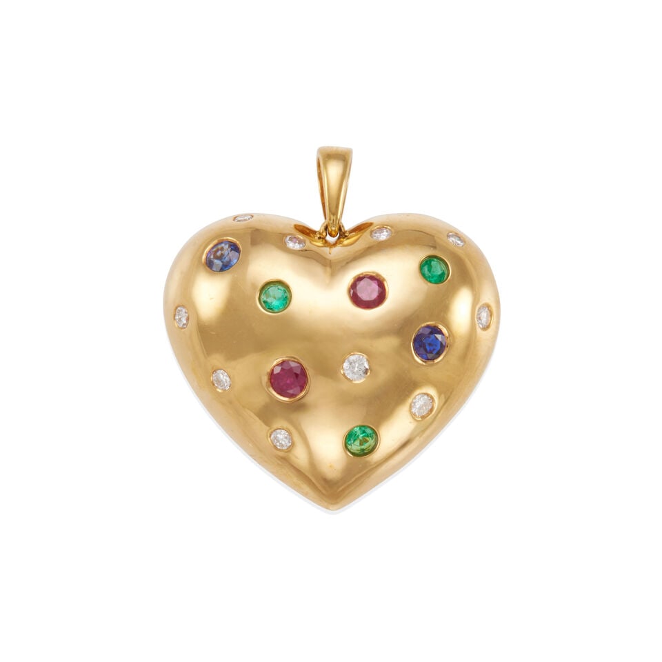 18K GOLD, DIAMOND, AND MULTI-GEM HEART SHAPE PENDANT (1 of 2)