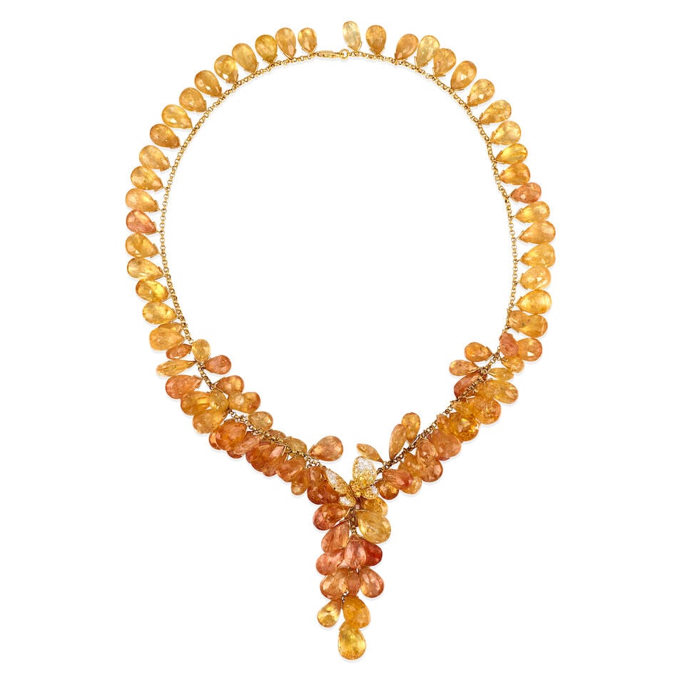 18K GOLD, TOPAZ AND DIAMOND NECKLACE (1 of 2)