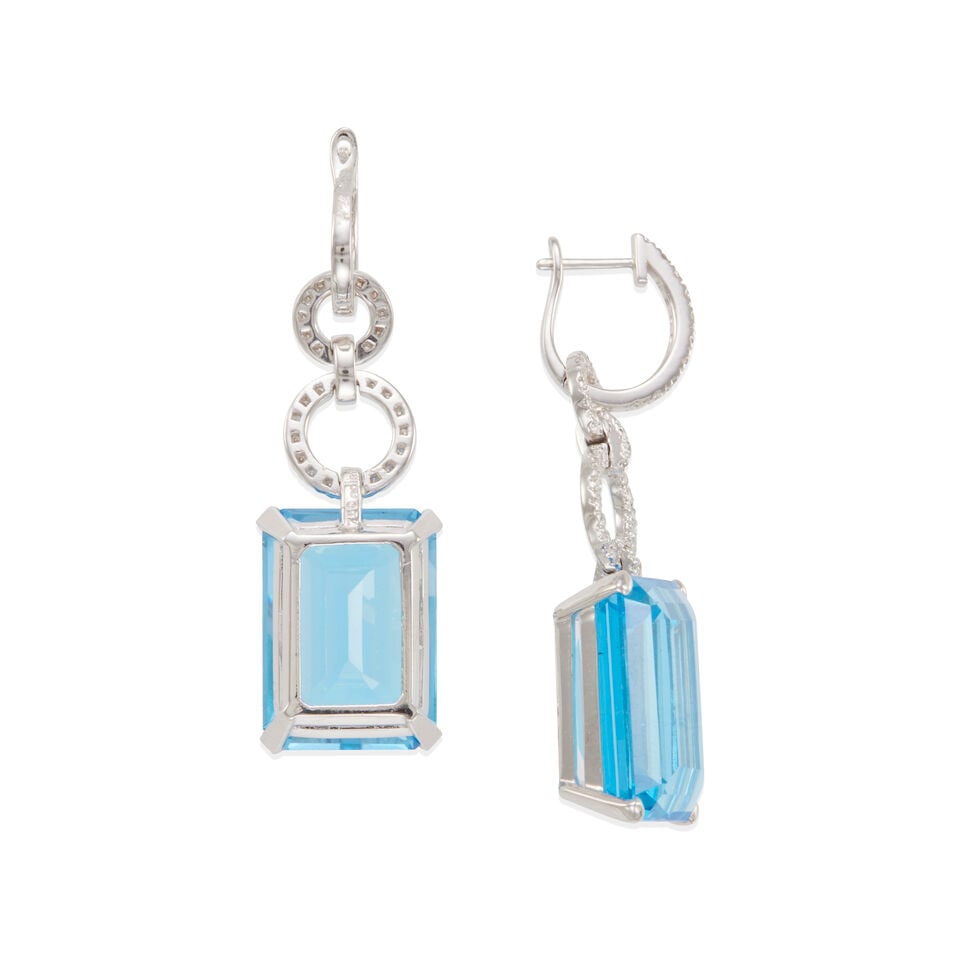 PAIR OF 18K GOLD, DIAMOND AND TOPAZ EARRINGS - 2