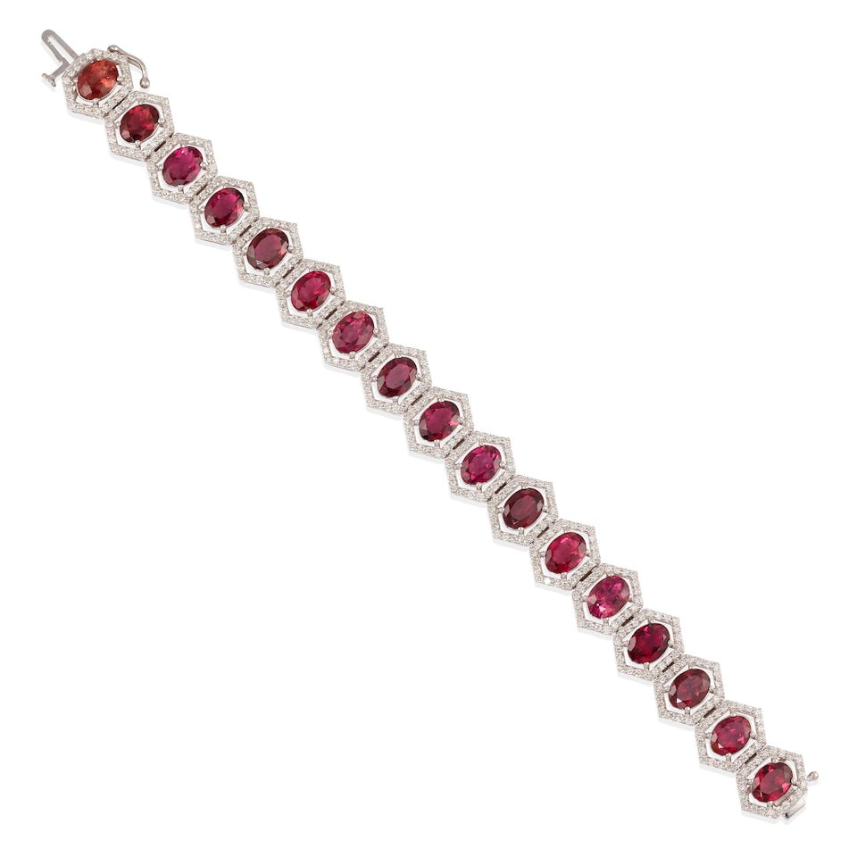 14K WHITE GOLD, TOURMALINE, AND DIAMOND BRACELET