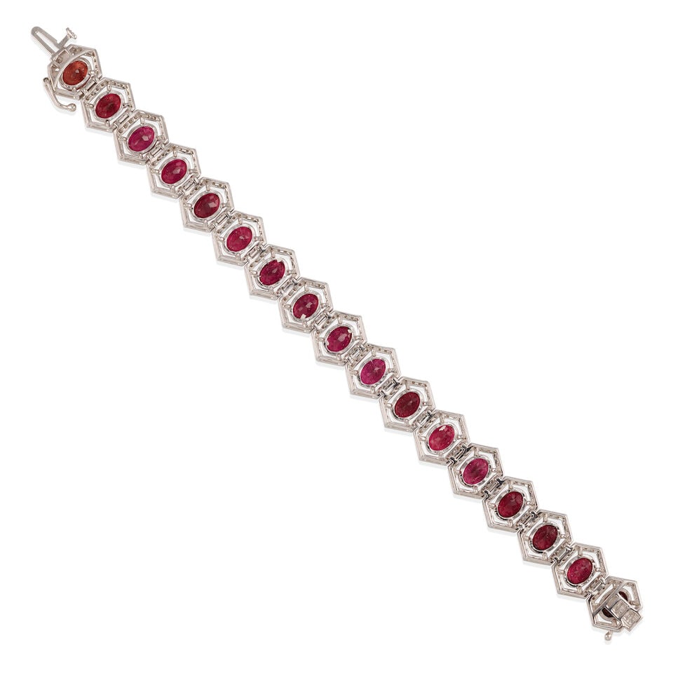 14K WHITE GOLD, TOURMALINE, AND DIAMOND BRACELET - 2