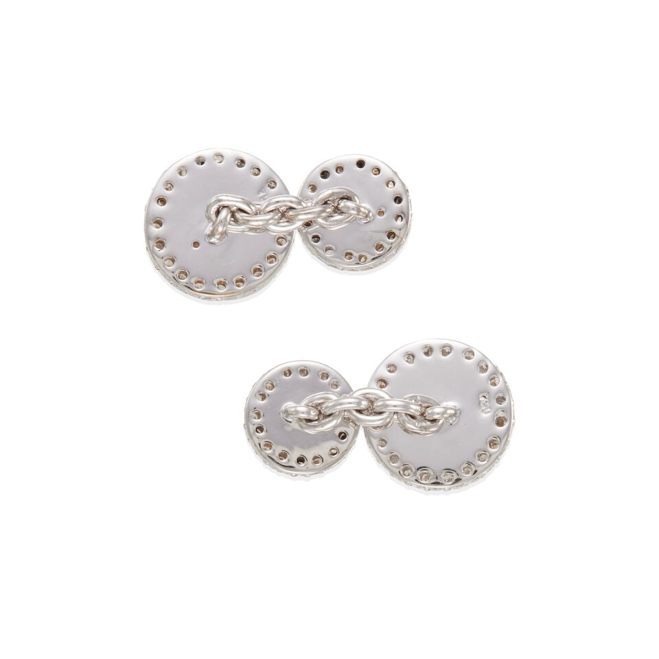 PAIR OF 18K WHITE GOLD, MOTHER OF PEARL, AND DIAMOND CUFFLINKS - 2