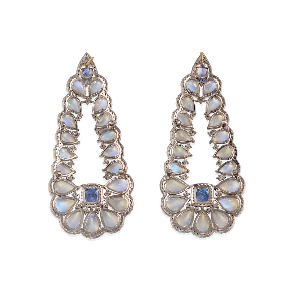 STERLING SILVER, 14K GOLD, MOONSTONE, TANZANITE, AND DIAMOND EARRINGS - 2
