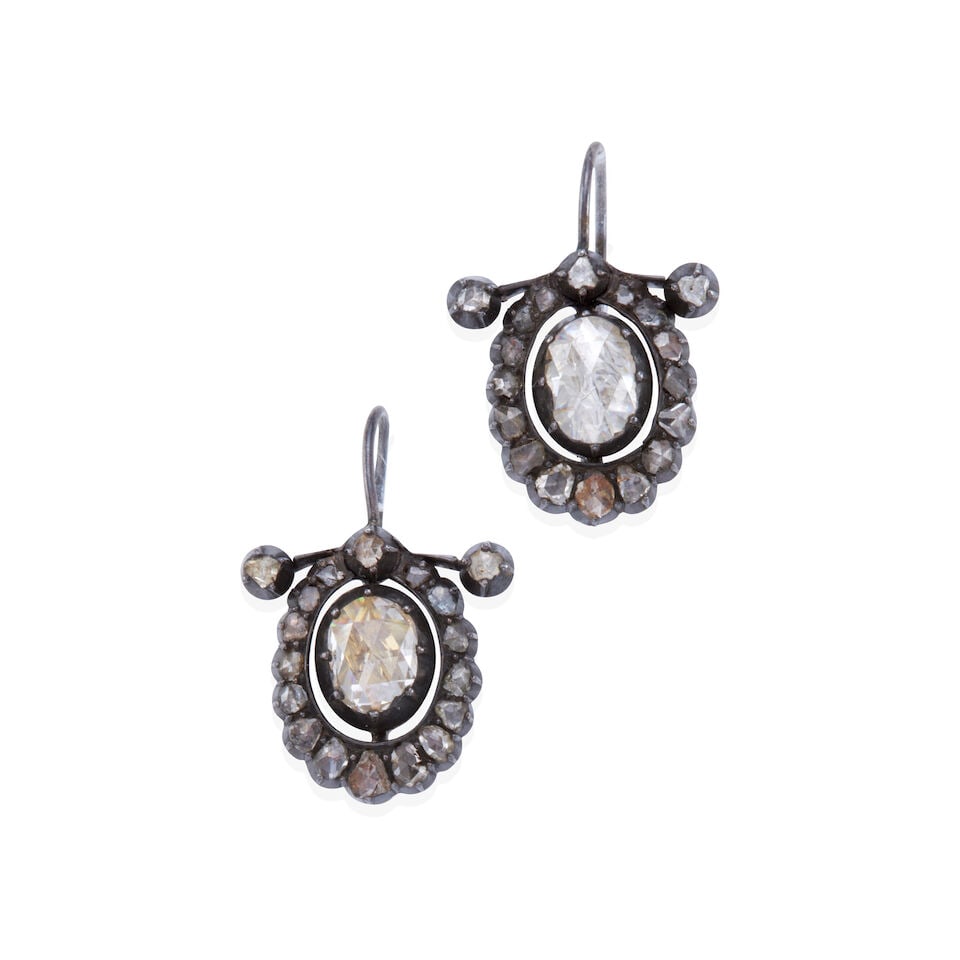 PAIR OF SILVER, GOLD, AND DIAMOND GEORGIAN ERA EARRINGS (1 of 2)