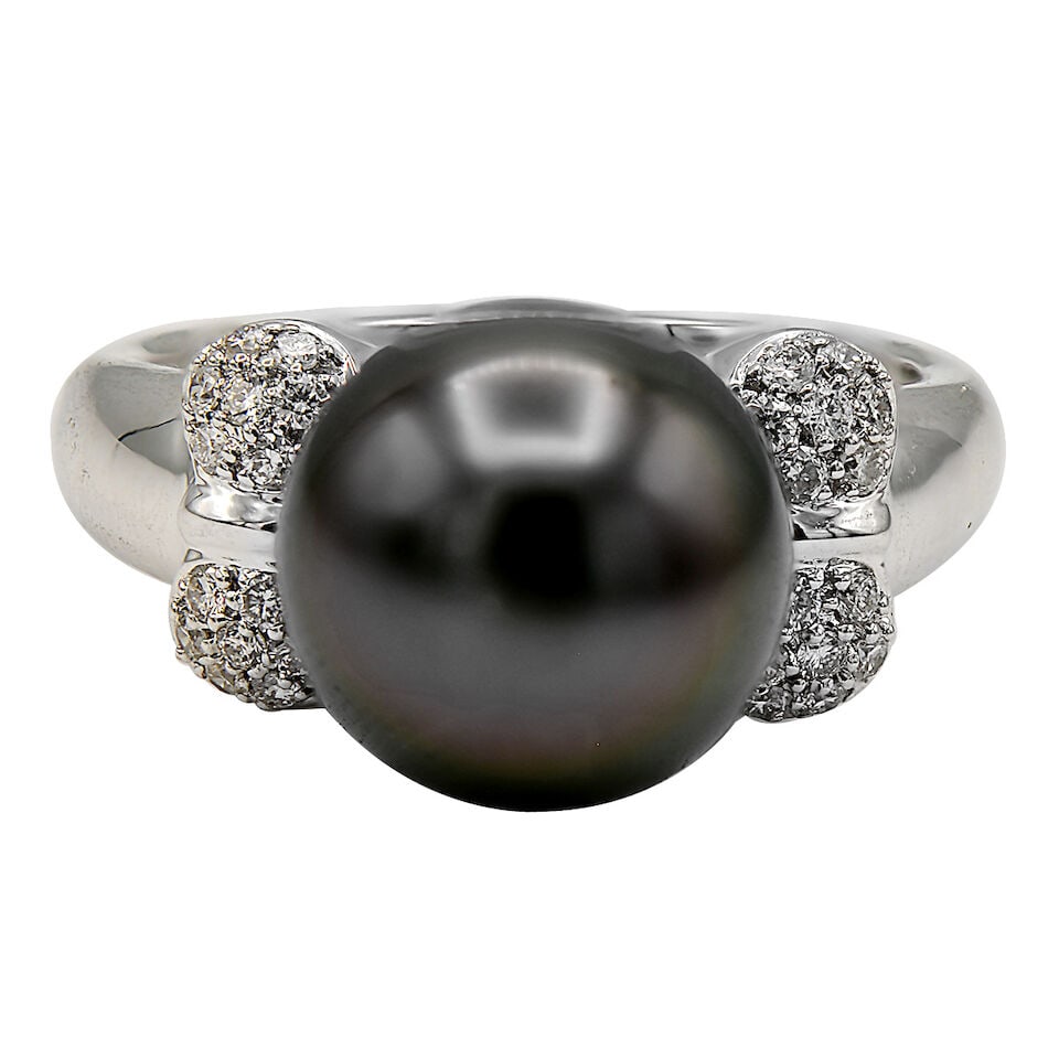 14K GOLD, DIAMOND AND CULTURED PEARL RING - 3