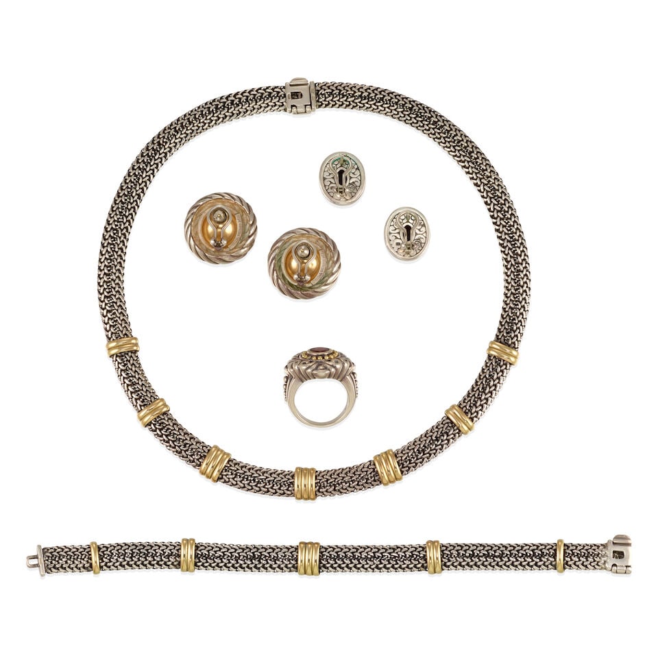 GROUP OF STERLING SILVER, GOLD, GARNET, AND RUBY JEWELRY - 2