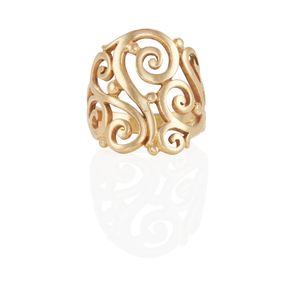 JAMES AVERY: 14K GOLD RING: JAMES AVERY: 14K GOLD RING • 14k yellow gold • Maker's mark JA • Size 8 • Estimated gross weight: 7.5 grams Footnotes: Overall condition, very good Metal stamped and tested