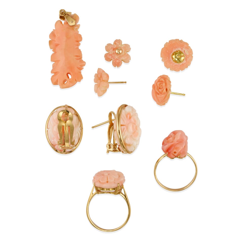 GROUP OF GOLD AND CORAL JEWELRY - 2