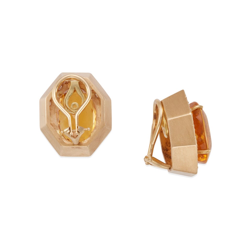 PAIR OF 14K GOLD, DIAMOND AND CITRINE EARCLIPS - 2