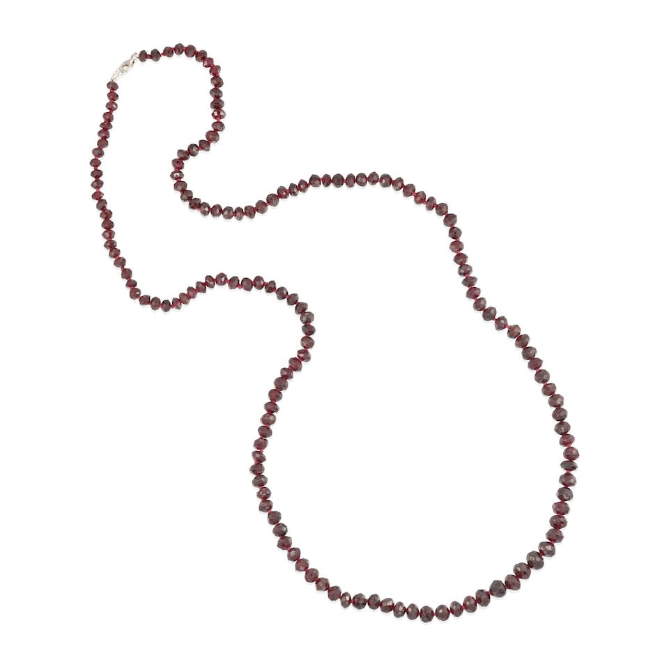 18K WHITE GOLD AND GARNET BEAD NECKLACE (1 of 2)