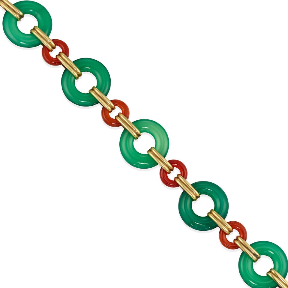 14K GOLD, CHALCEDONY, AND CARNELIAN BRACELET - 2