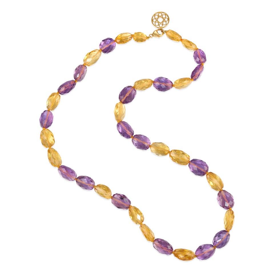 SYNA: 18K GOLD, AMETHYST AND CITRINE BEAD NECKLACE (1 of 2)