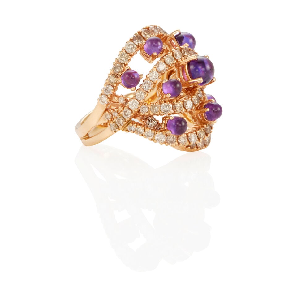 DAMIANI: 18K GOLD, DIAMOND AND AMETHYST RING - 2