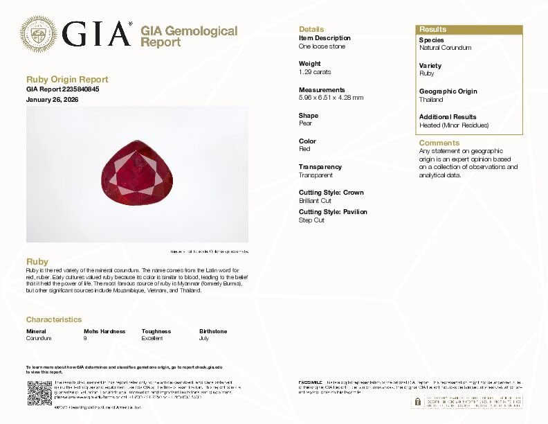 LOOSE RUBY WITH GIA REPORT - 2