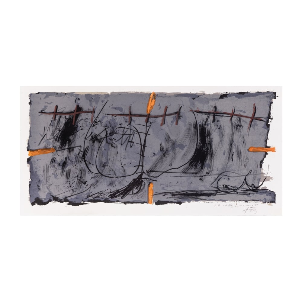 ANTONI TÀPIES (1923-2012) Orange et grise, 1967 (Galfetti, 142)Lithographie en couleurs Si...: ANTONI TÀPIES (1923-2012) Orange et grise, 1967 (Galfetti, 142) Lithographie en couleurs Signée et dédicacée 'A René le Moigne, cordialement' (75 épreuves numérot