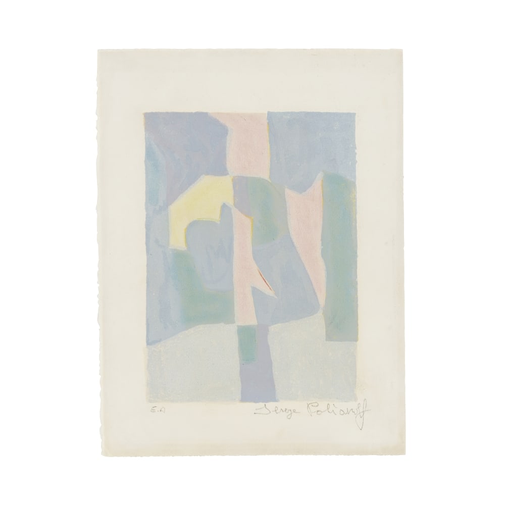 SERGE POLIAKOFF (1900-1969) Composition bleue, rose et grise, 1960/61 (Rivière, 30)Lithogra...: SERGE POLIAKOFF (1900-1969) Composition bleue, rose et grise, 1960/61 (Rivière, 30) Lithographie en 5 couleurs sur vélin d'Arches Signée et justifiée 'EA' (édition à 150