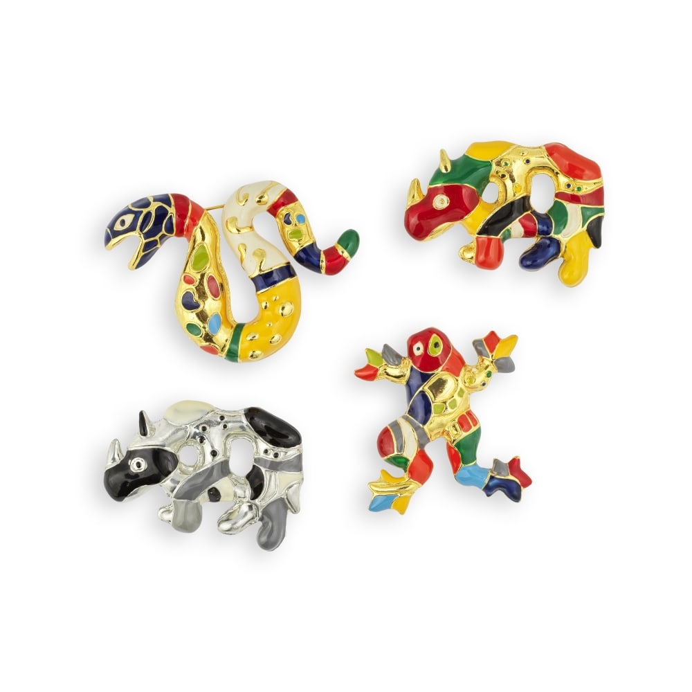 NIKI DE SAINT PHALLE (1930-2002) Ensemble de quatre broches, 1998 Ensemble de quatre broches, co... (1 of 1)