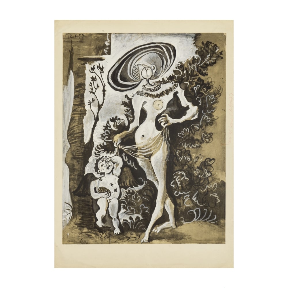D'APRÈS PABLO PICASSO (1881-1973) Vénus et l'amour d'après Lucas Cranach l'ancien...: D'APRÈS PABLO PICASSO (1881-1973) Vénus et l'amour d'après Lucas Cranach l'ancien, circa 1957 Offset lithographique en couleurs sur vélin d'Arches Titré et daté au dos Ed