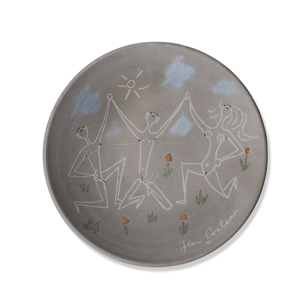 JEAN COCTEAU (1889-1963) Danseurs et Danseuse, 1958 (Guédras, 216)Plat en terre blanche par... (1 of 1)