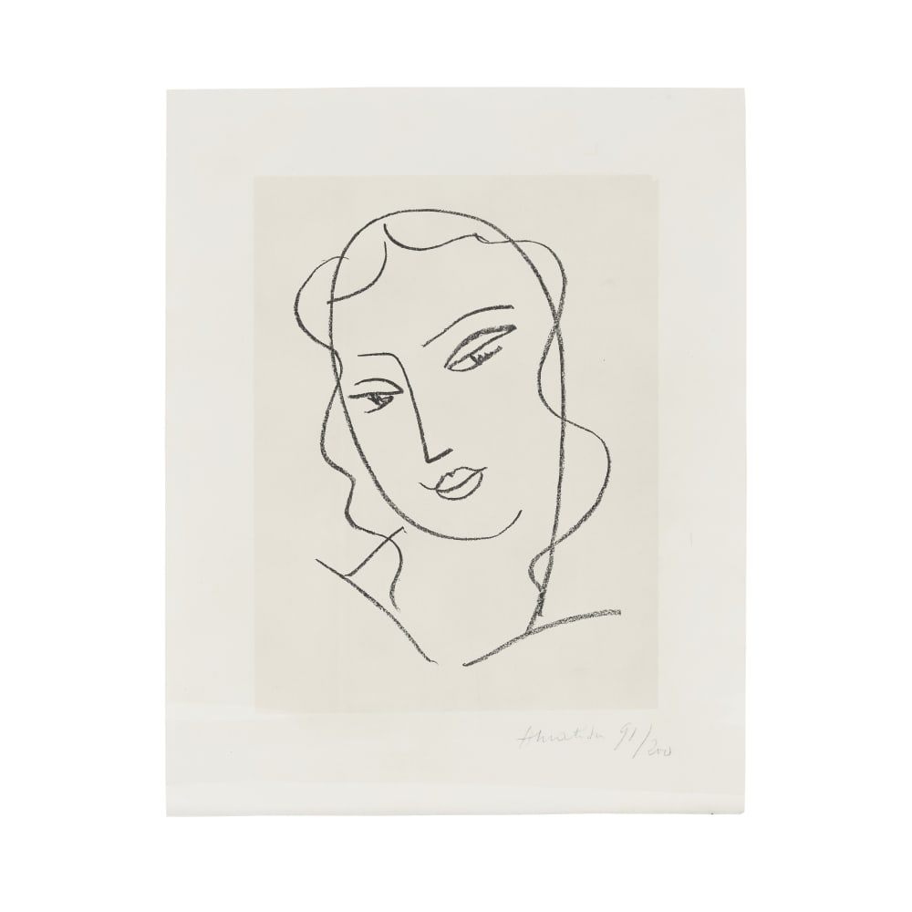 HENRI MATISSE (1869-1954) Etude pour la Vierge 'Tête voilée', 1950/51 (Duthuit, 641)Li...: HENRI MATISSE (1869-1954) Etude pour la Vierge 'Tête voilée', 1950/51 (Duthuit, 641) Lithographie sur annam appliqué sur vélin d'Arches Signée et numérotée 91/200 44