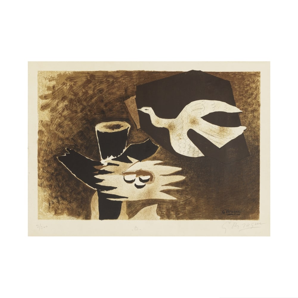 GEORGES BRAQUE (1882-1963) L'oiseau et son nid, 1956 (Vallier, Maeght, 1024)Lithographie en coul...: GEORGES BRAQUE (1882-1963) L'oiseau et son nid, 1956 (Vallier, Maeght, 1024) Lithographie en couleurs sur papier vélin BFK Rives Signée et numérotée 3/300 Editée par Maeght, P