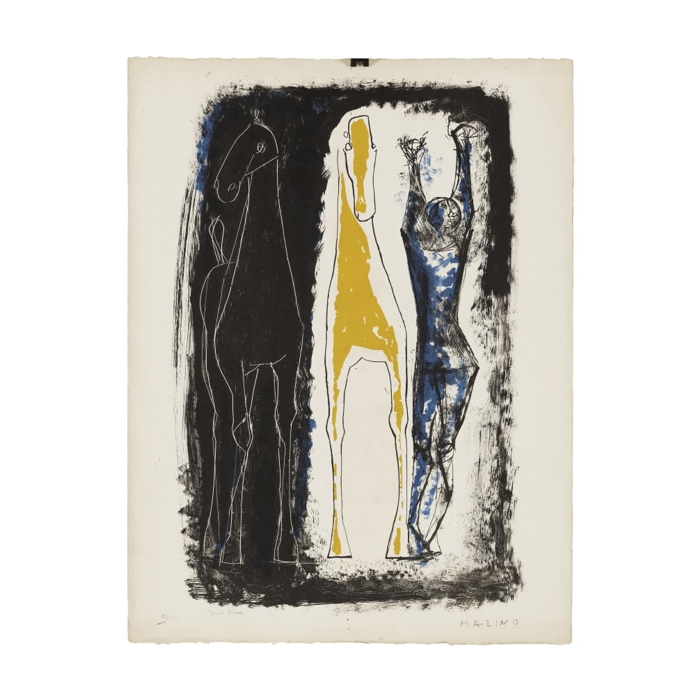 MARINO MARINI (1901-1980) Juggler and two horses, blue, yellow and black, 1953 (Guastalla, L45)L... (1 of 1)