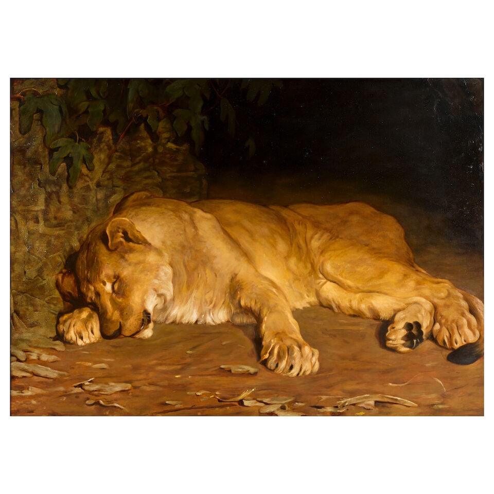 French School (Late 19th / early 20th century) Sleeping lioness (1 of 3)