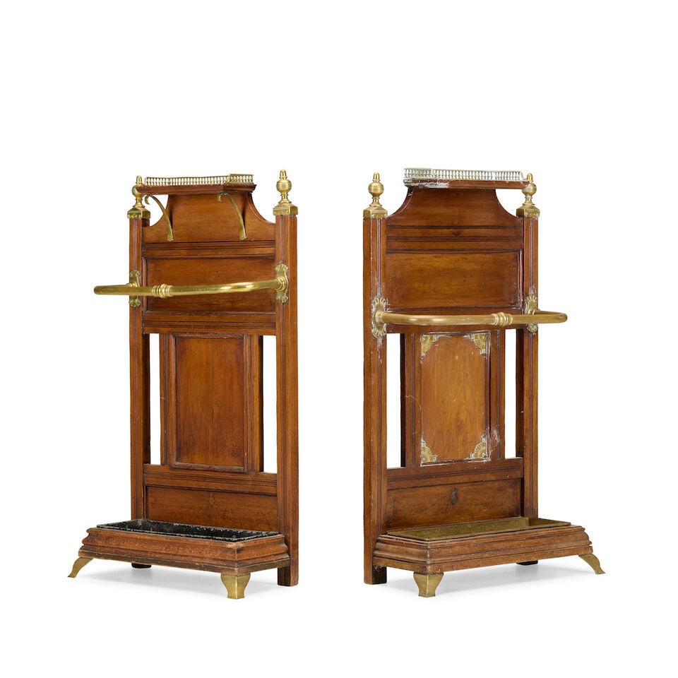 A near pair of Victorian oak and brass stick and umbrella standsAttributed to J. Shoolbred & Co.... - 2