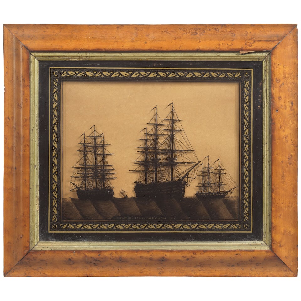 Three Victorian reverse-painted glass pictures of ship silhouettes Late 19th century (3) - 2