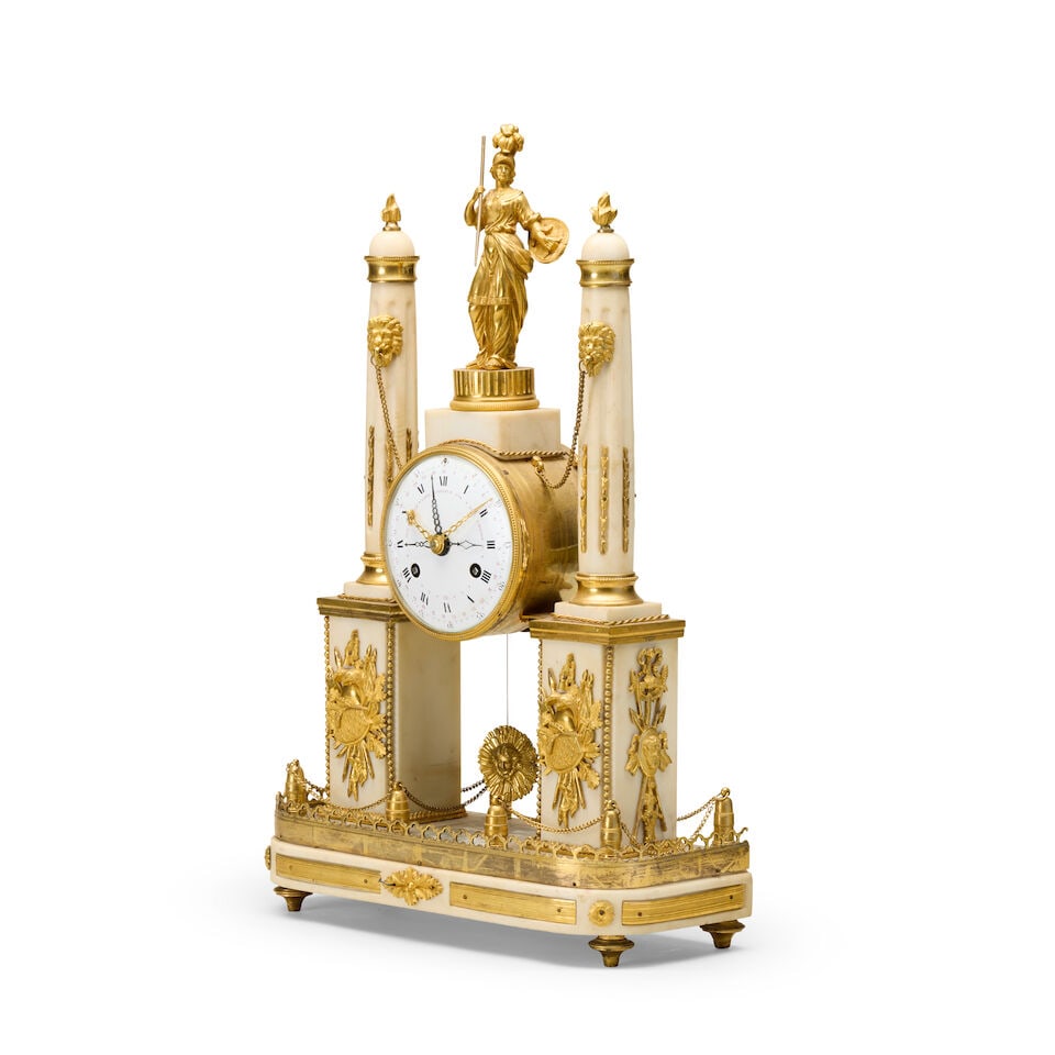 A large French early 19th century gilt bronze and marble mantel clock - 2