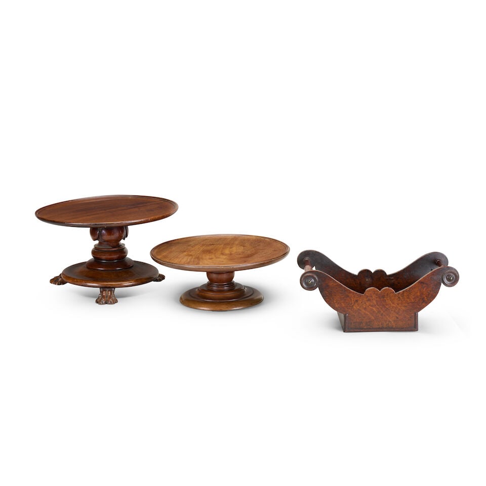 A George III oak and elm cheese coaster, together with two mahogany 'Lazy Susans' Late 18th cent... - 2